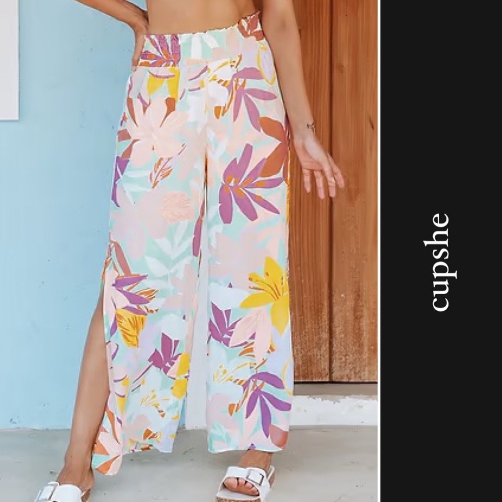 Cupshe Liliana Leafy Elastic Waisted Wide-Leg Pants NWT • M